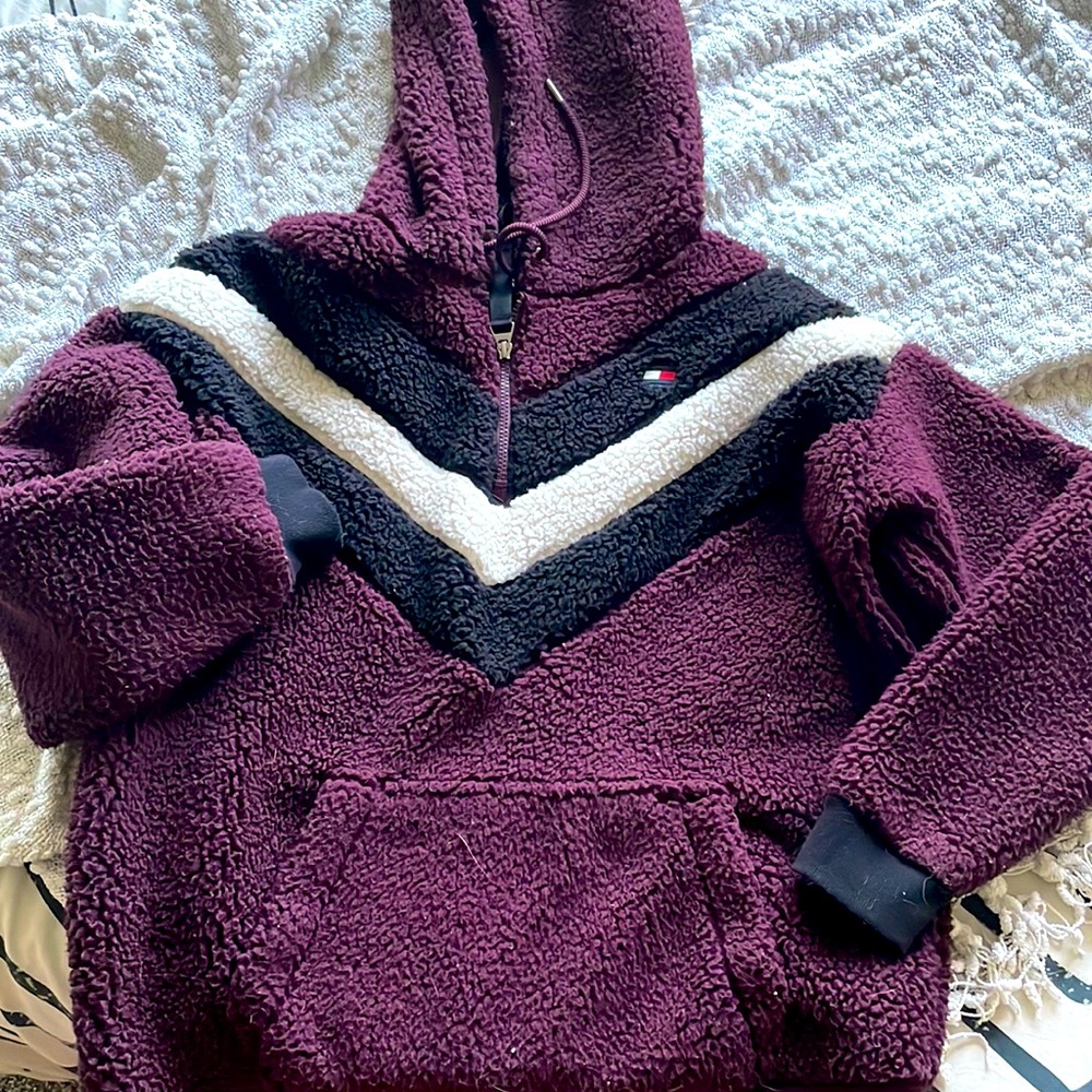 Purple Tommy Hilfiger sweatshirt.
